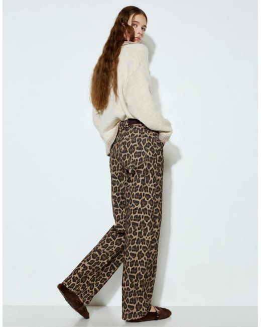 Pantalon à imprimé léopard avec cordon Pull&Bear en coloris Natural