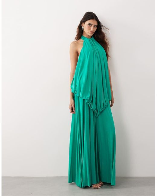 ARRANGE Green Tiered Halter Maxi Dress
