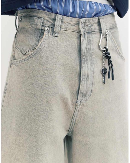 Pull&Bear Blue Embroidered Super Baggy Jeans for men