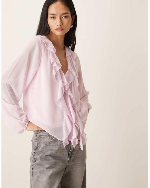 Vila Pink Ruffle Frill Woven Blouse