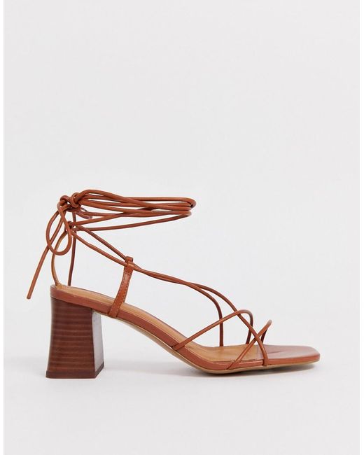 & Other Stories Brown Leather Strappy Heeled Sandals In Cognac