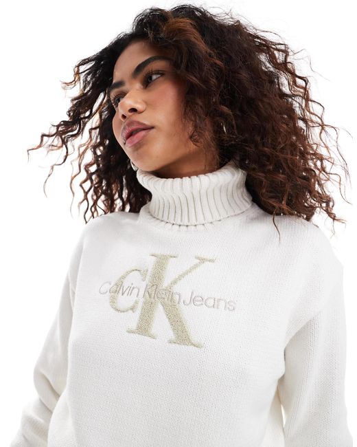 Calvin Klein White Chenille Monologo Jumper