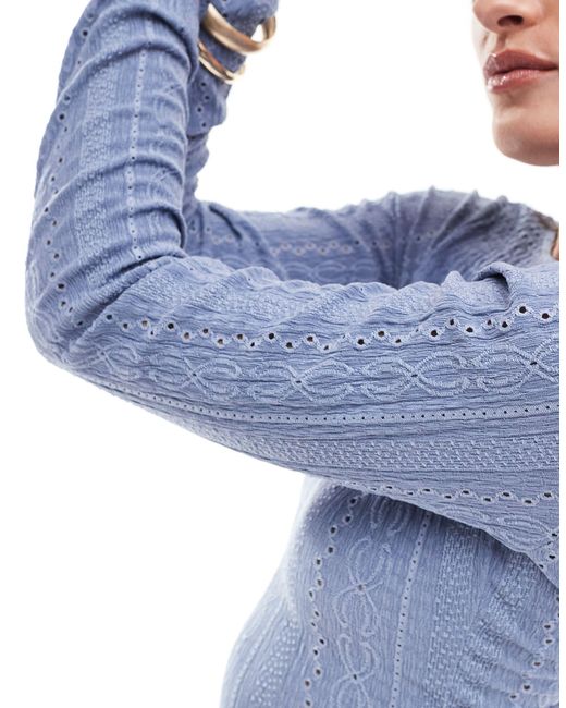 Robe texturée en tissus variés à manches courtes et dos échancré Miss Selfridge en coloris Blue