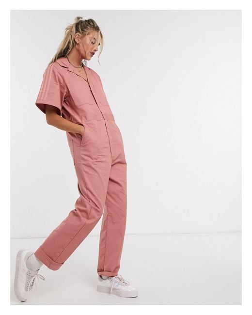Adidas Originals Pink Striped Cotton-twill Jumpsuit