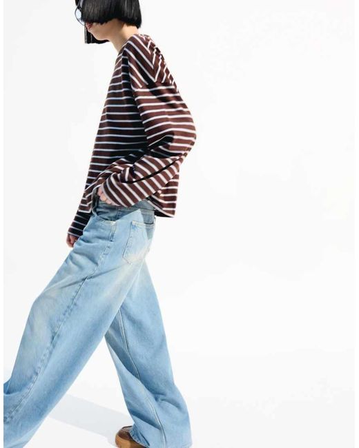 Bershka Blue baggy Wide Leg Jeans