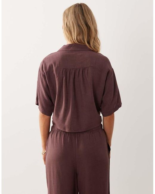 JDY Petite Brown Tie Front Linen Mix Shirt