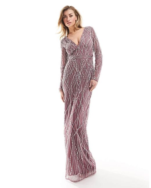 Beauut Purple Bridesmaid Allover Embellished Maxi Dress