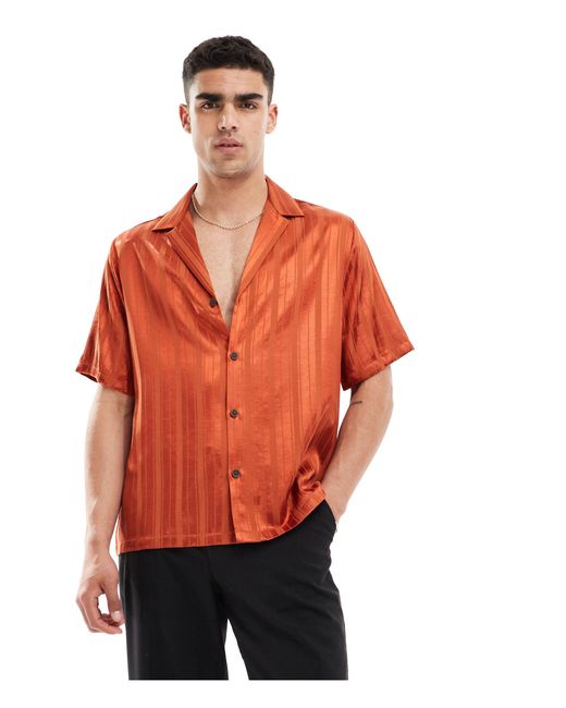 ASOS – kurzärmliges hemd aus orangefarbenem jacquard mit lockerem schnitt für Herren
