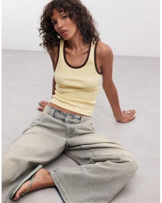ASOS Gray Scoop Neck Vest With Contrast Tipping