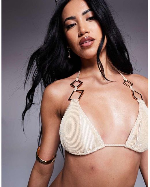 South Beach Gray Triangle Bikini Top With Hardware Detail