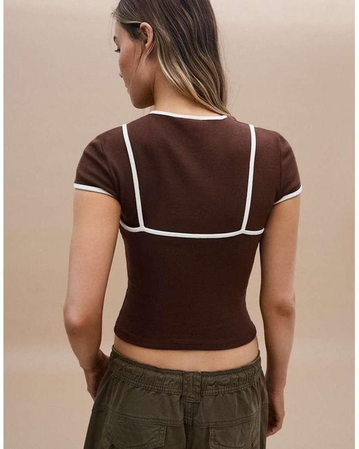 Bershka Brown Double Short Sleeve T-Shirt With Contrast Print