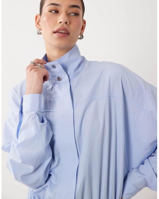 ASOS Blue Blouson Funnel Neck Mini Shirt Dress