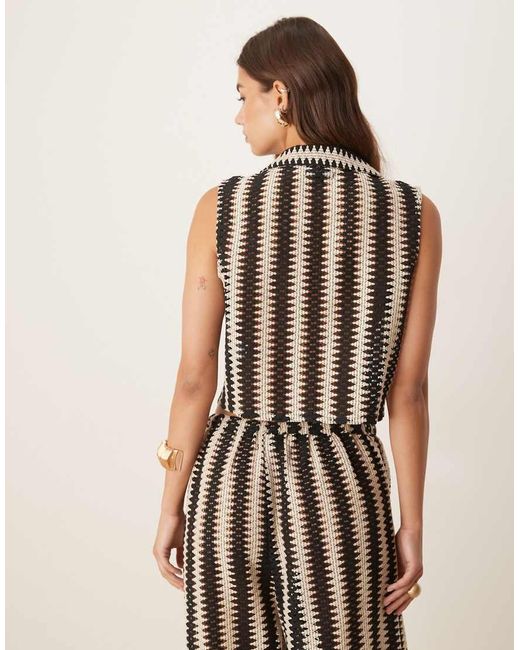 Aray Black Crochet Striped Beach Vest