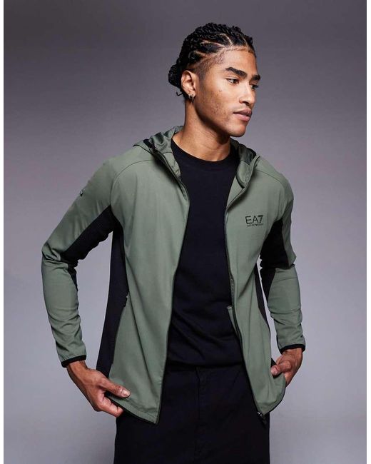 EA7 Gray Armani Vigor 7 Logo Zip Hoodie for men