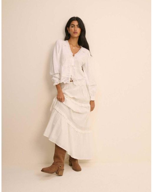 Nobody's Child Natural Embroidered Tie Front Blouse