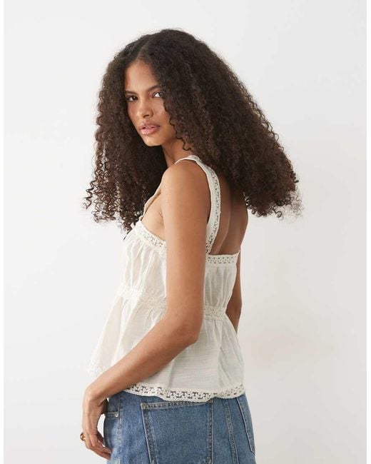 Mango Brown 100% Cotton Button Front Embroidered Cami Top
