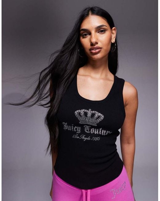 Juicy Couture Black Gotchic Crown Diamante Logo Tib Vest Top