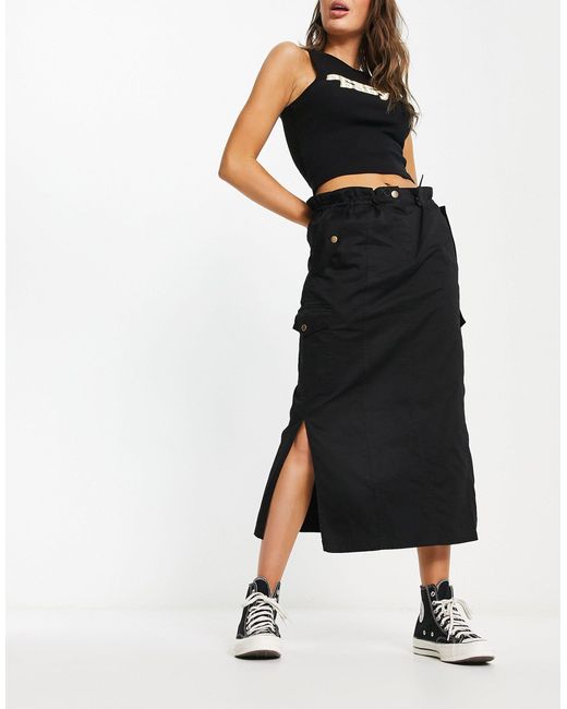 ASOS Ruched Waist Midi Cargo Skirt in Black Lyst