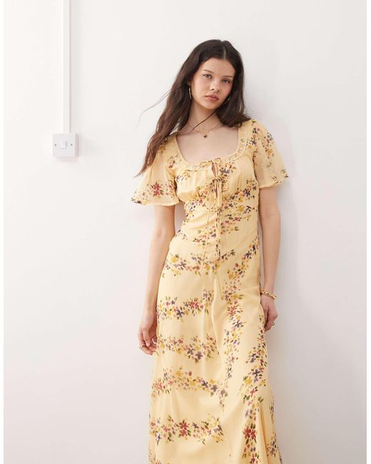 Robe longue à petites fleurs avec dentelle - jaune Reclaimed (vintage) en coloris Natural