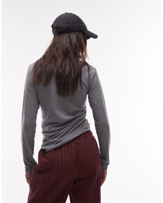 TOPSHOP Gray Hitched Side Long Sleeve Top