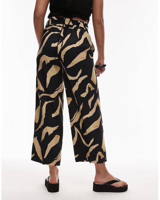 Mango Black Abstract Printed Wide Leg Trouser