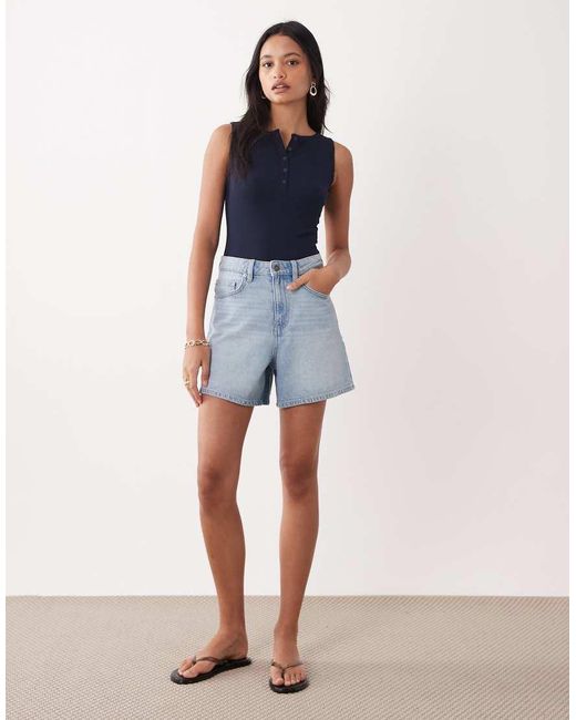 Miss Selfridge Blue Button Through Sleeveless Bodysuit
