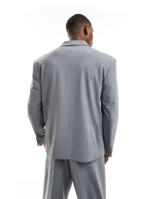 ASOS Gray Relaxed Double Breasted Suit Blazer for men