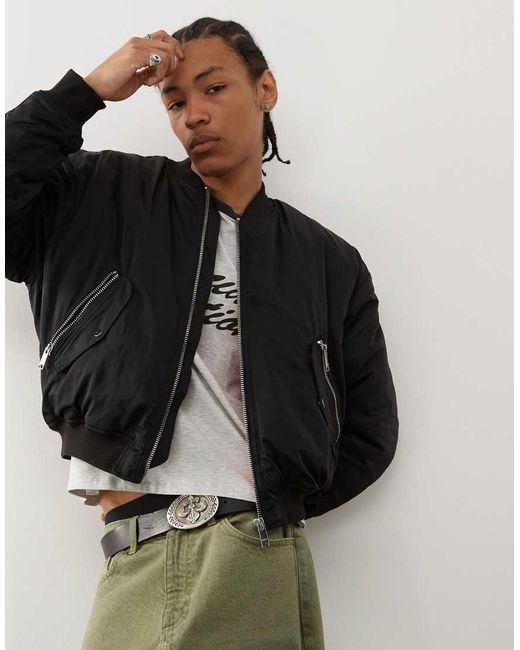 Weekday Black Lionel Utility Bomber Jacket for men
