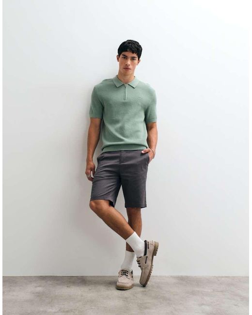 Gant Green Cotton Ribbed Half-zip Polo for men
