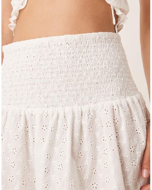 esmé studios Natural Esmee Exclusive Shirred Broderie Mini Beach Skirt
