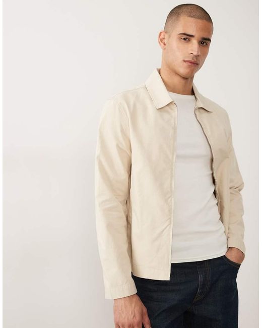 Mango Natural Cotton Mix Zip Through Harrington Jacket for men
