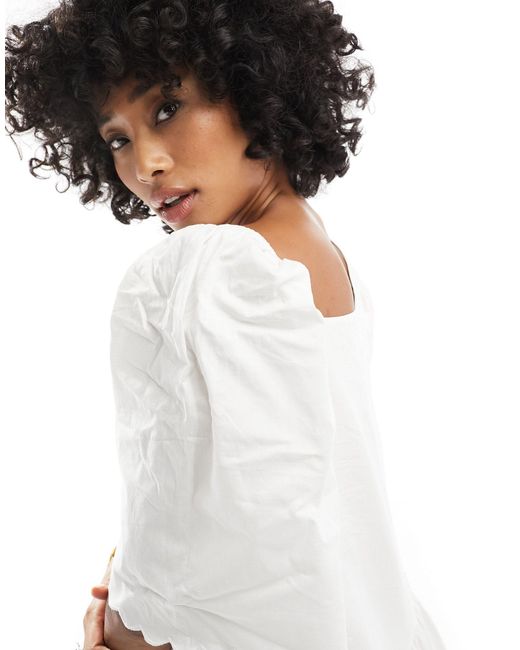 Native Youth White Asymmetric Cotton Poplin Midaxi Dress
