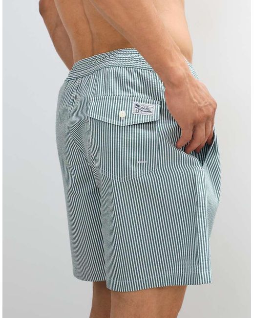 Polo Ralph Lauren Blue Traveller Striped Seersucker Swim Trunks