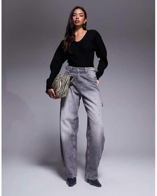 River Island Gray Structured Sleeves Knit Sweater