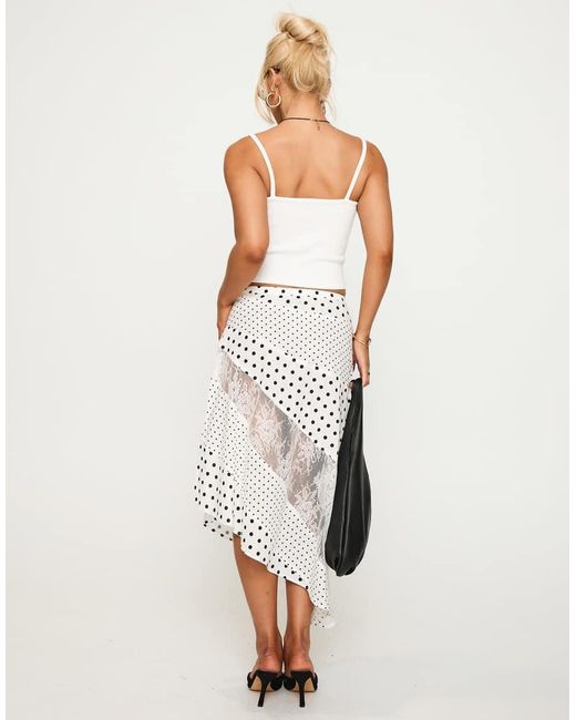Princess Polly White Rennar Contrast Panel Asymmetric Hem Maxi Skirt