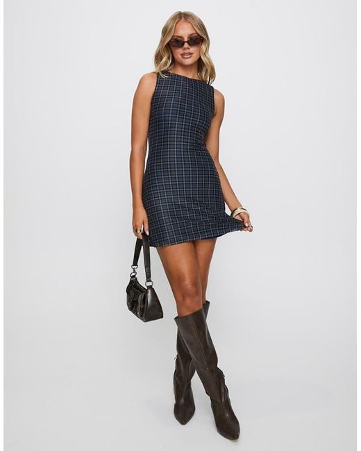 Princess Polly Blue Your Main One Slash Neck Sleeveless Mini Dress