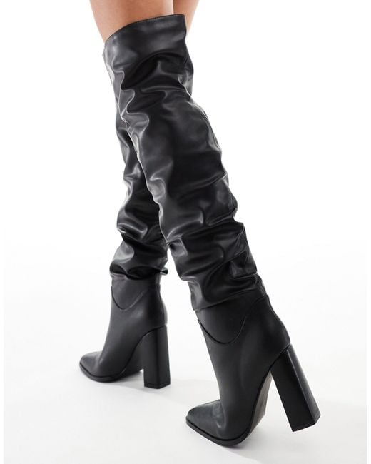 SIMMI Black Simmi London Wide Fit Jacq Over The Knee Rouched Boot