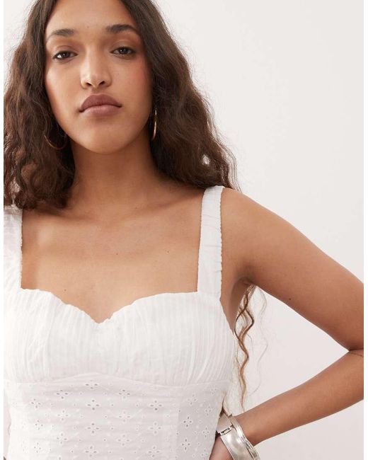Lioness White Olsen Cotton Eyelet Gathered Bust Detail Strappy Mini Dress
