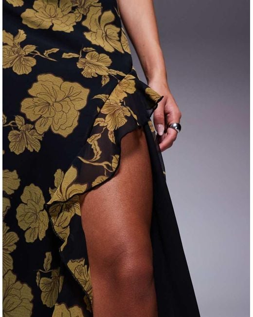 New Look Black Floral Cowl Neck Midi Dress