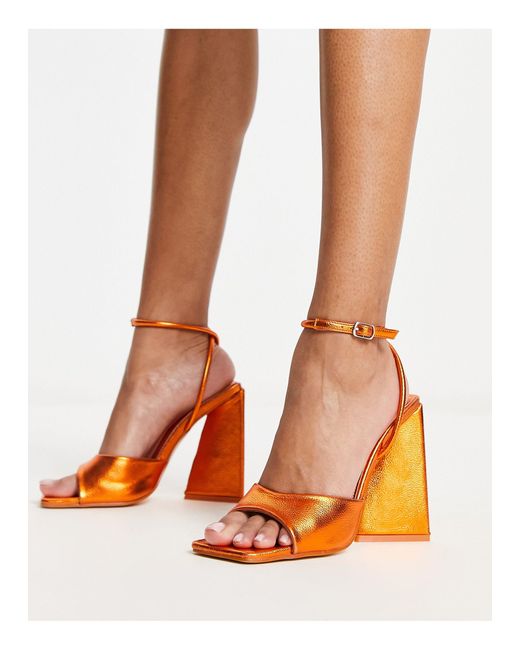Public Desire Orange Eagle Triangle Heel Sandals