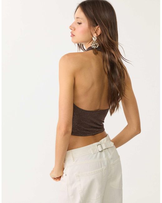 Top dos nu à paillettes Stradivarius en coloris Gray