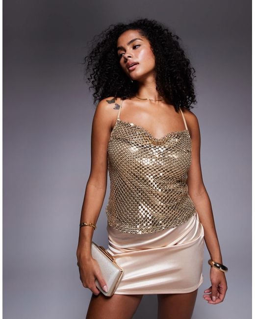 River Island Brown Sequin Drape Cami Top