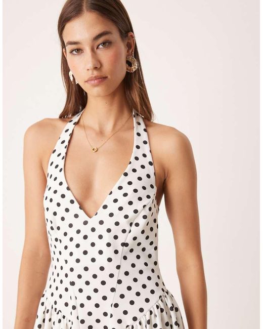 ASOS Natural Halter Neck Corset Detail Midi Dress With Godets