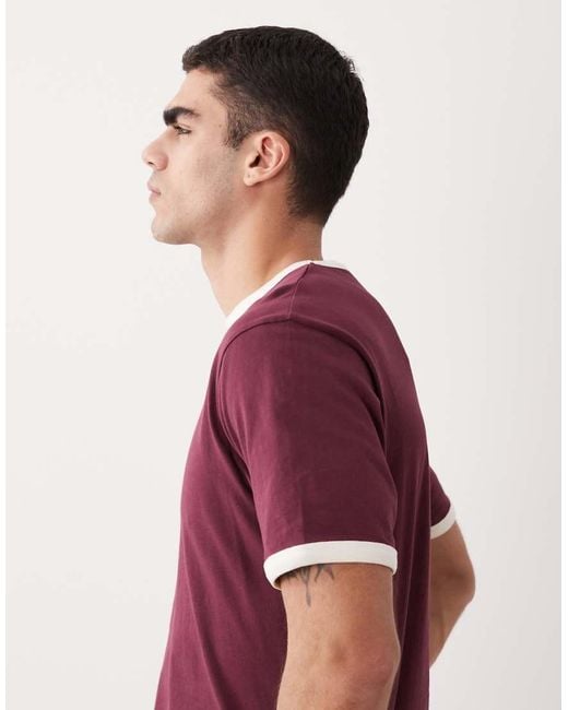 Threadbare Red Crew Neck Ringer T-shirt for men