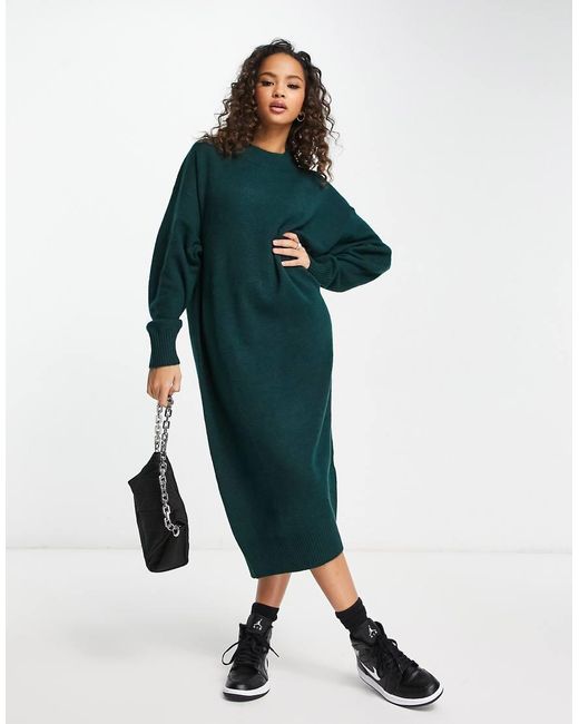 Monki Green Knitted Jumper Midi Dress