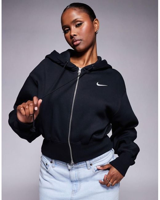 Nike Blue Phoenix Fleece Cropped Full Zip Hoodie