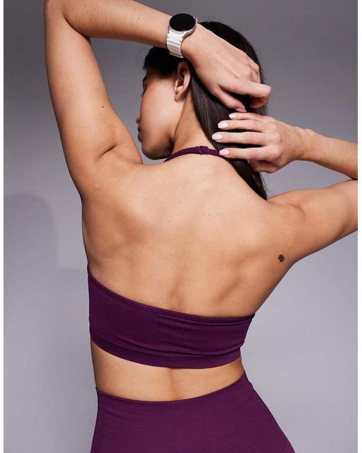 4505 Purple Seamless Halter Neck Light Supports Sports Bra