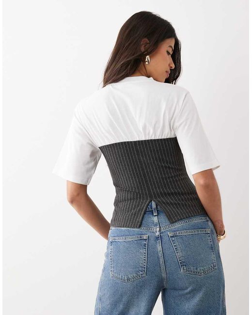 ASOS White Short Sleeve Top With Pinstripe Contrast