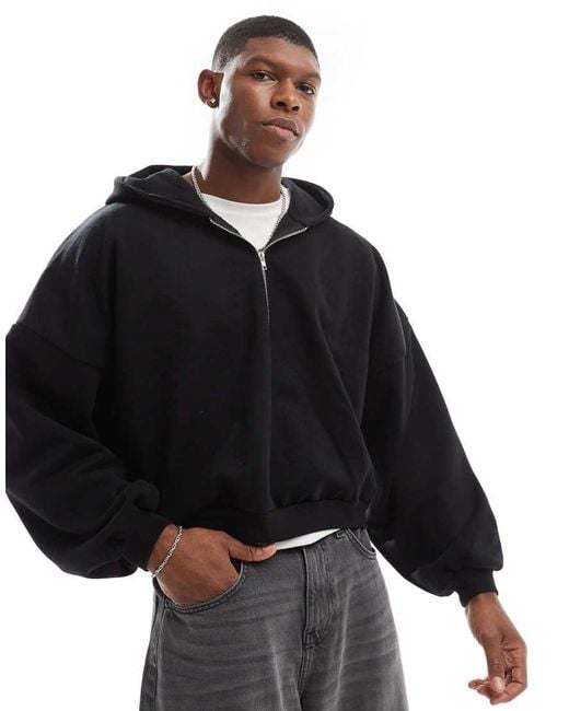 ASOS Black Heavyweight Extreme Oversized Cropped Hoodie With Half Zip Design for men