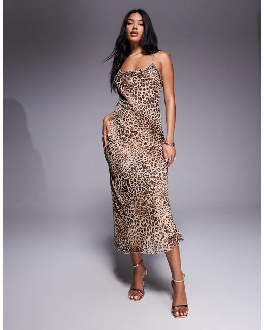 Mango Cami Maxi Dress in Brown | Lyst